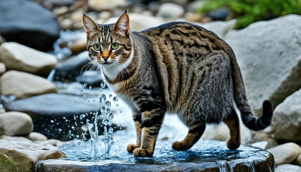 comportamiento felino y el instinto hacia el agua corriente