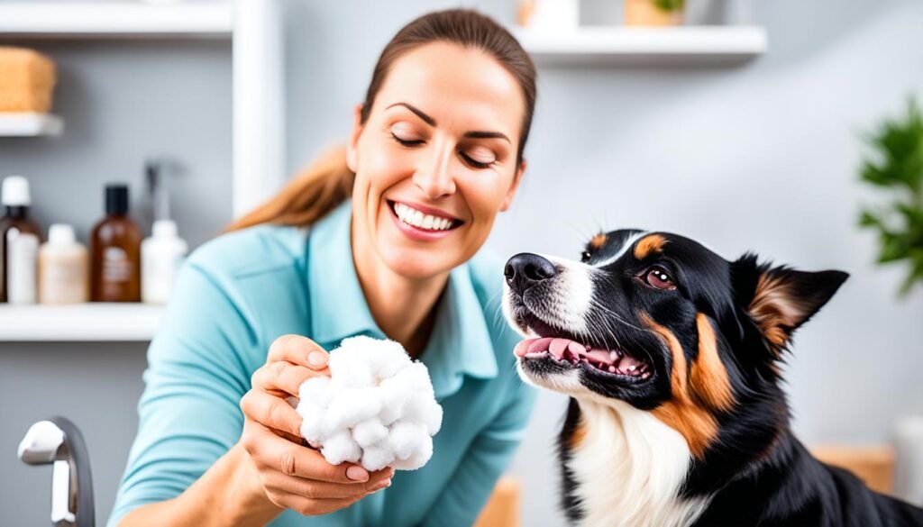 manejo del comportamiento del perro durante la limpieza de orejas